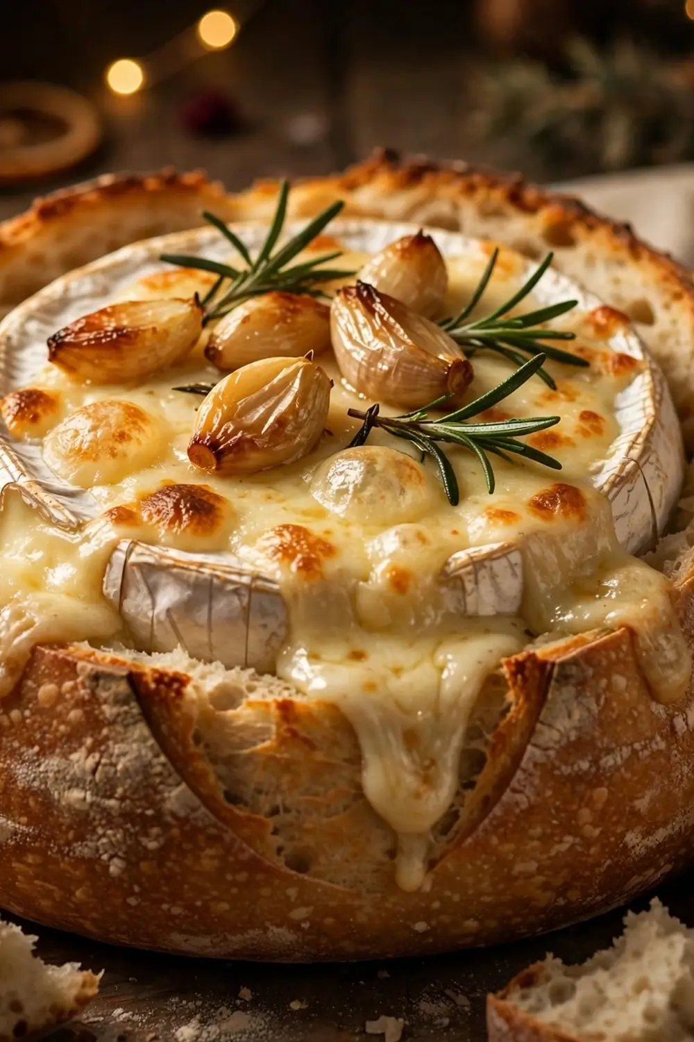 Baked camembert bread bowl with rosemary
