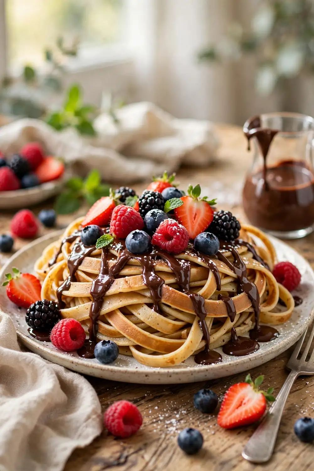Fruit pancake spaghetti