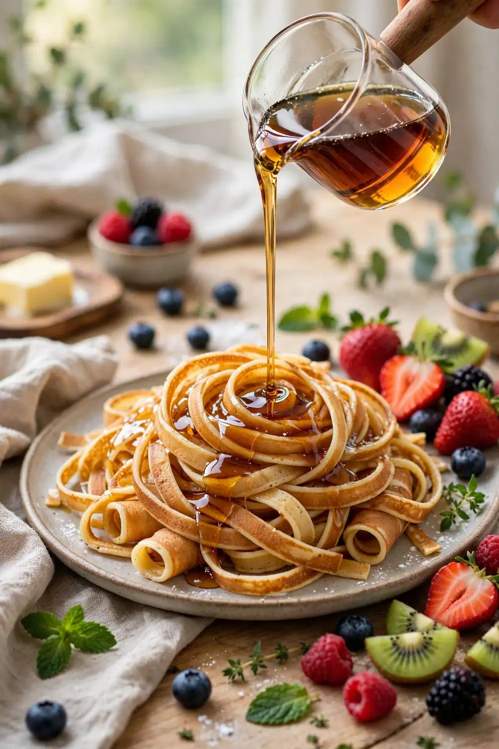 Fruit pancake spaghetti