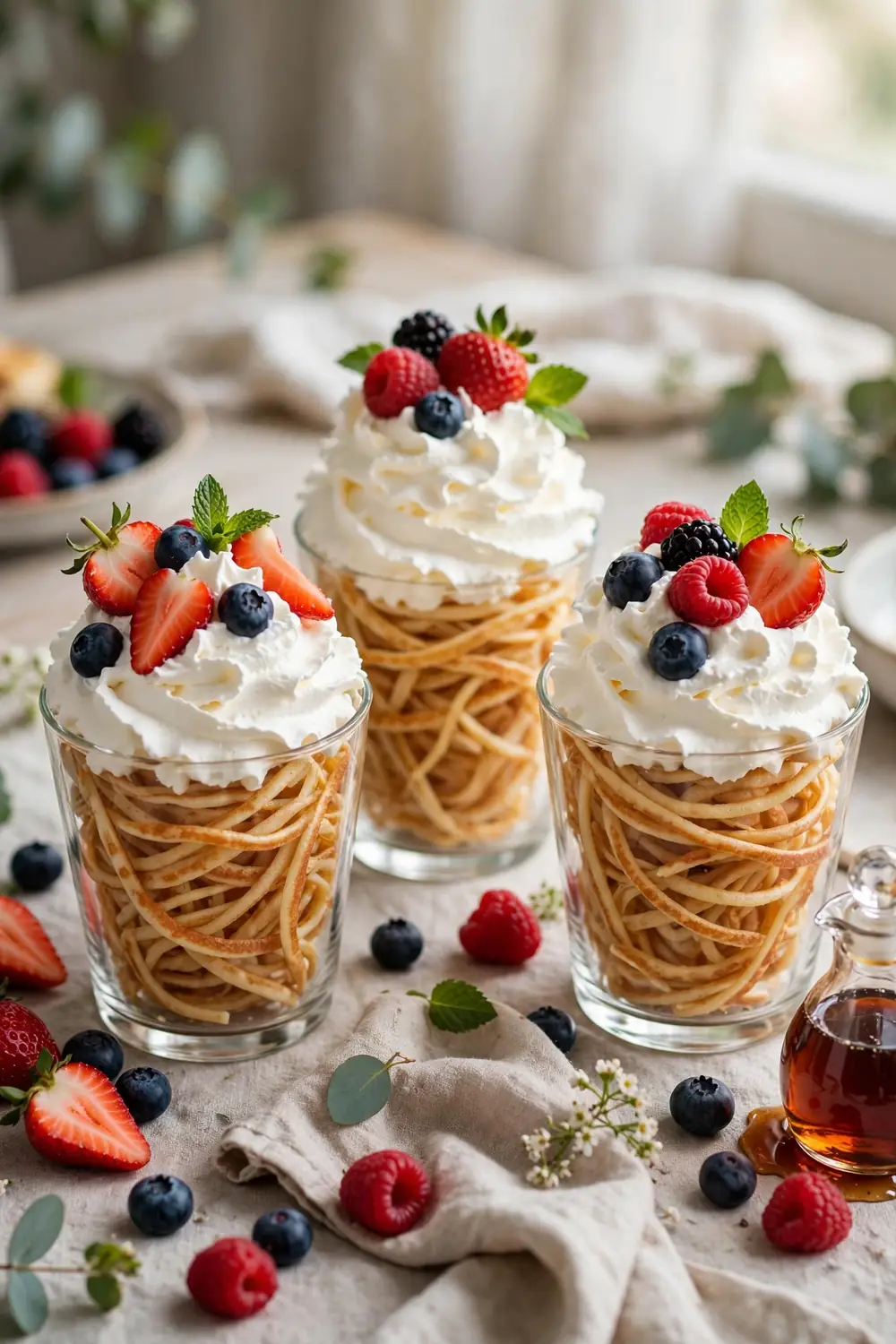 Fruit pancake spaghetti