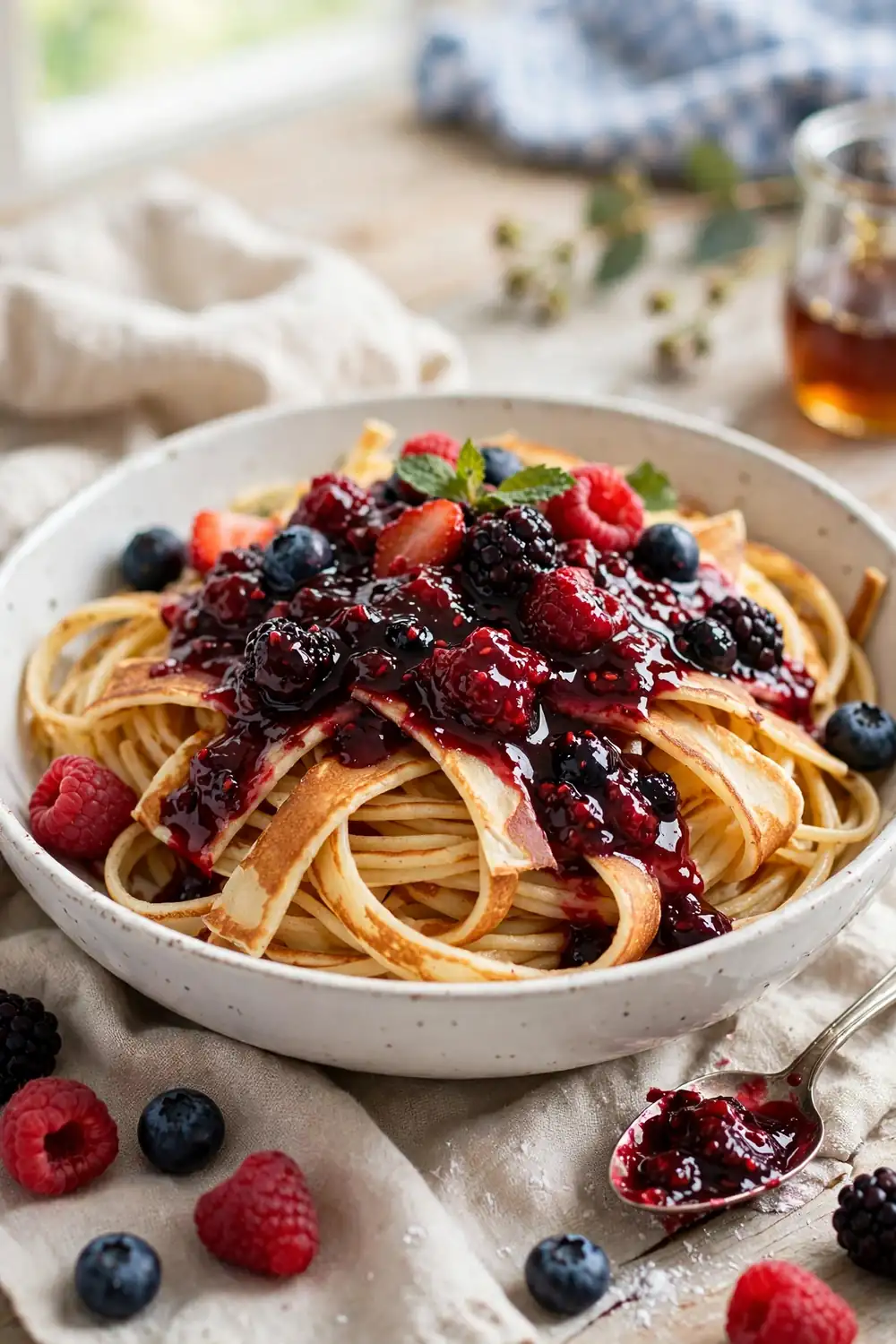 Fruit pancake spaghetti