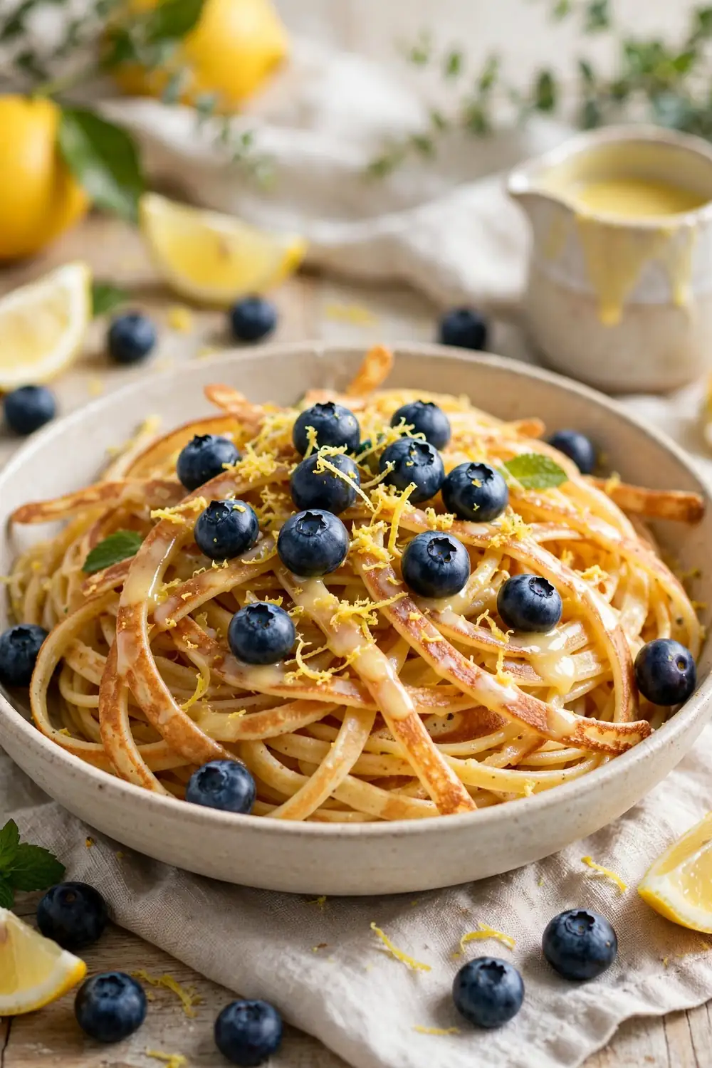 Fruit pancake spaghetti