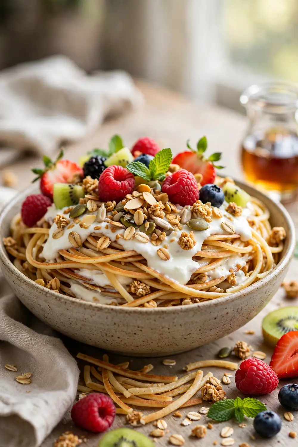 Fruit pancake spaghetti