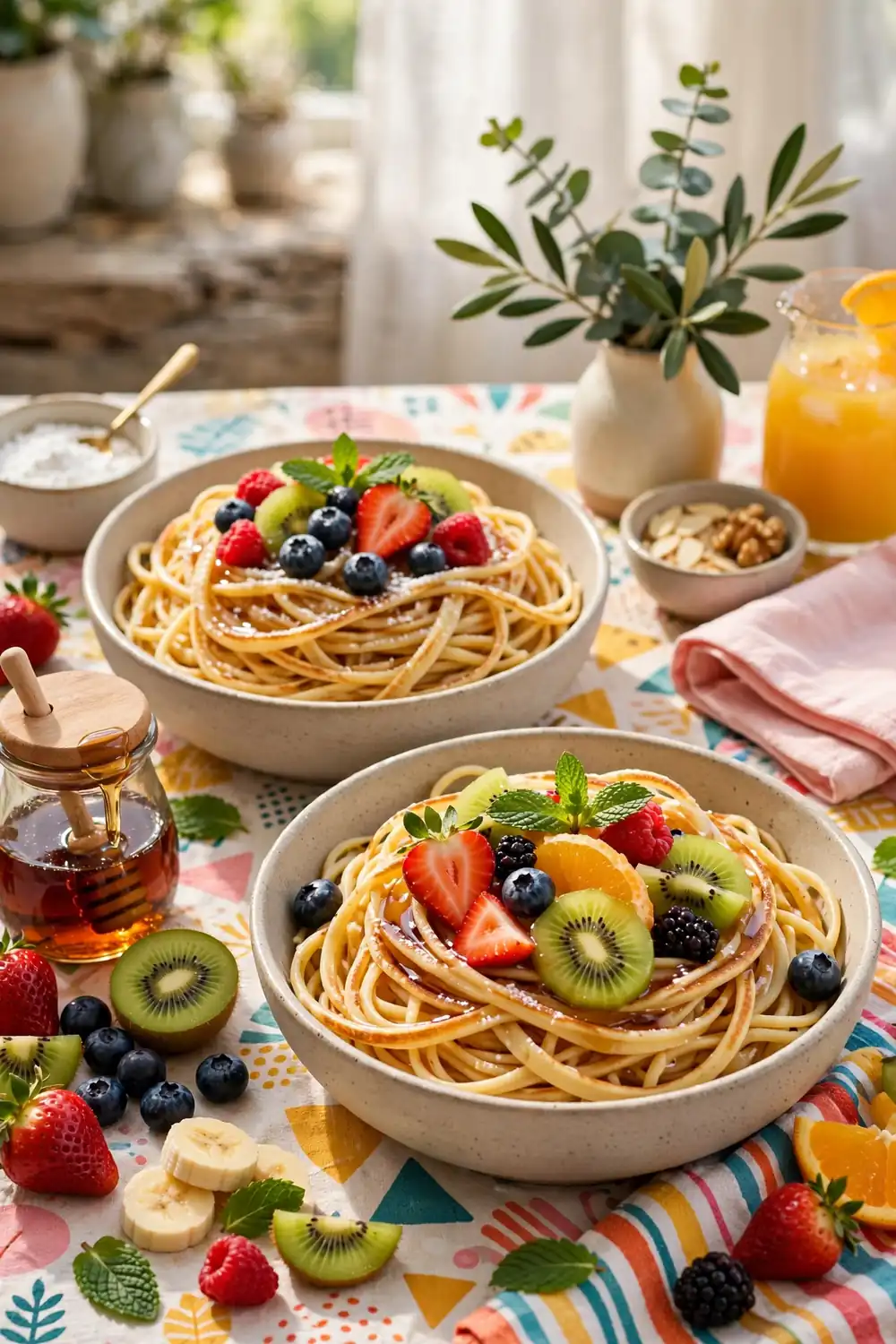 Fruit pancake spaghetti