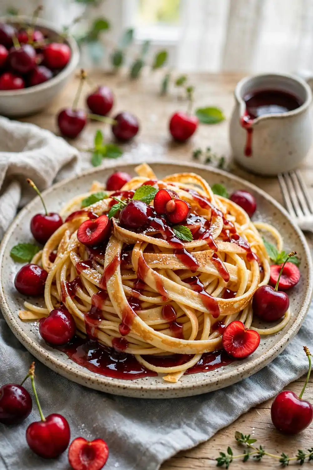 Fruit pancake spaghetti