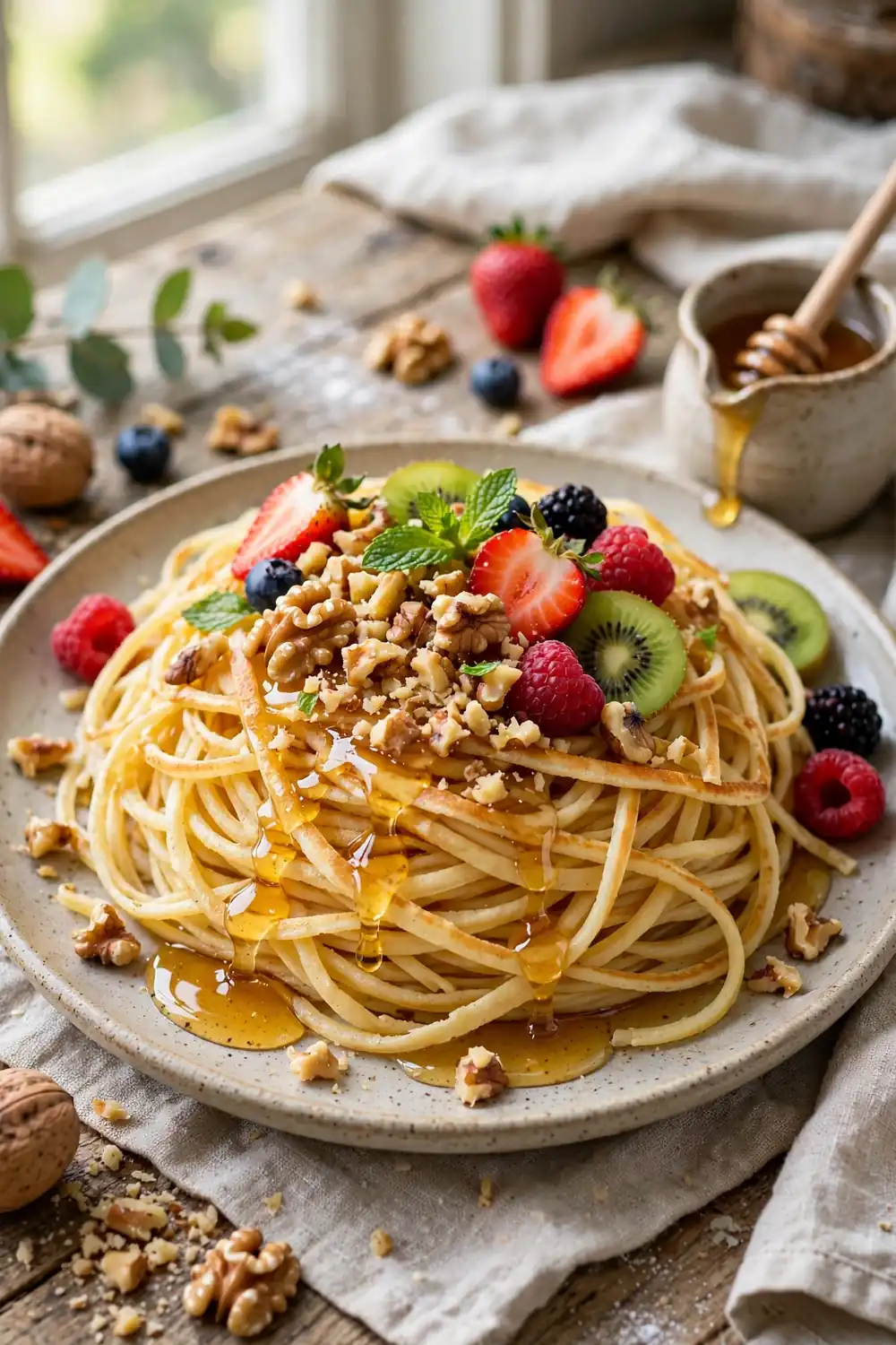 Fruit pancake spaghetti