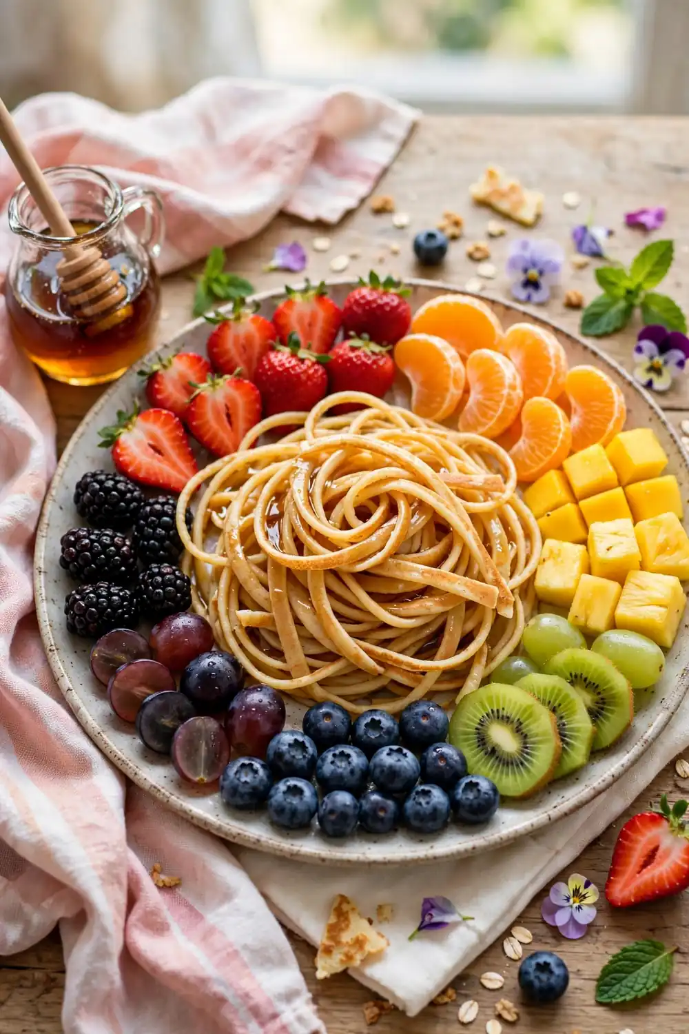 Fruit pancake spaghetti