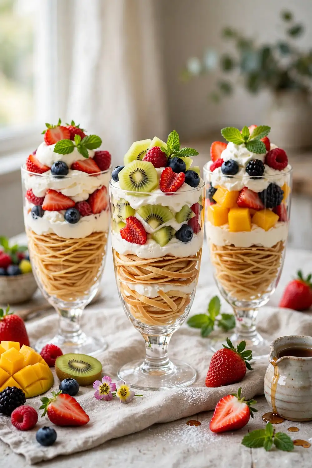 Fruit pancake spaghetti