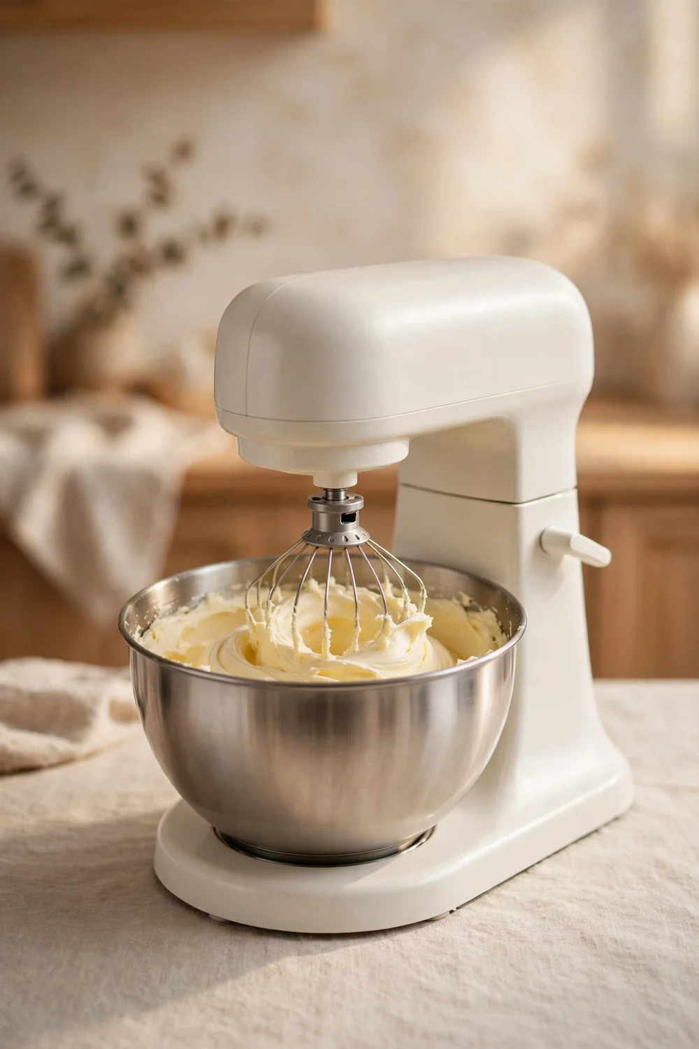 Stand mixer beating smooth silky buttercream