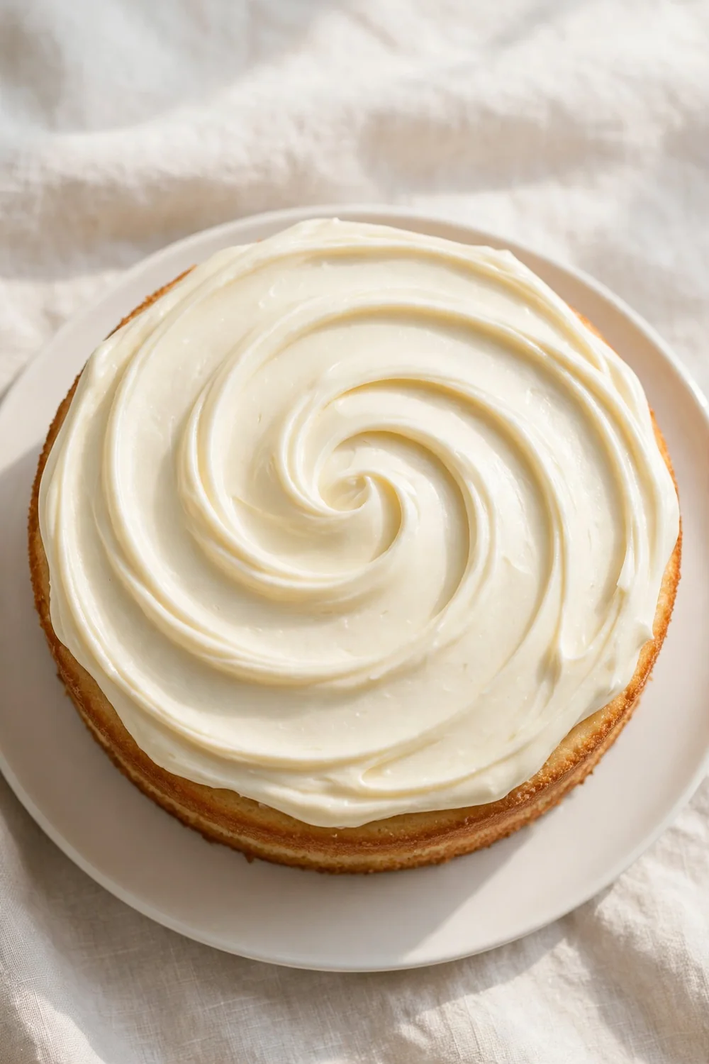 Smooth silky buttercream swirled on a cake