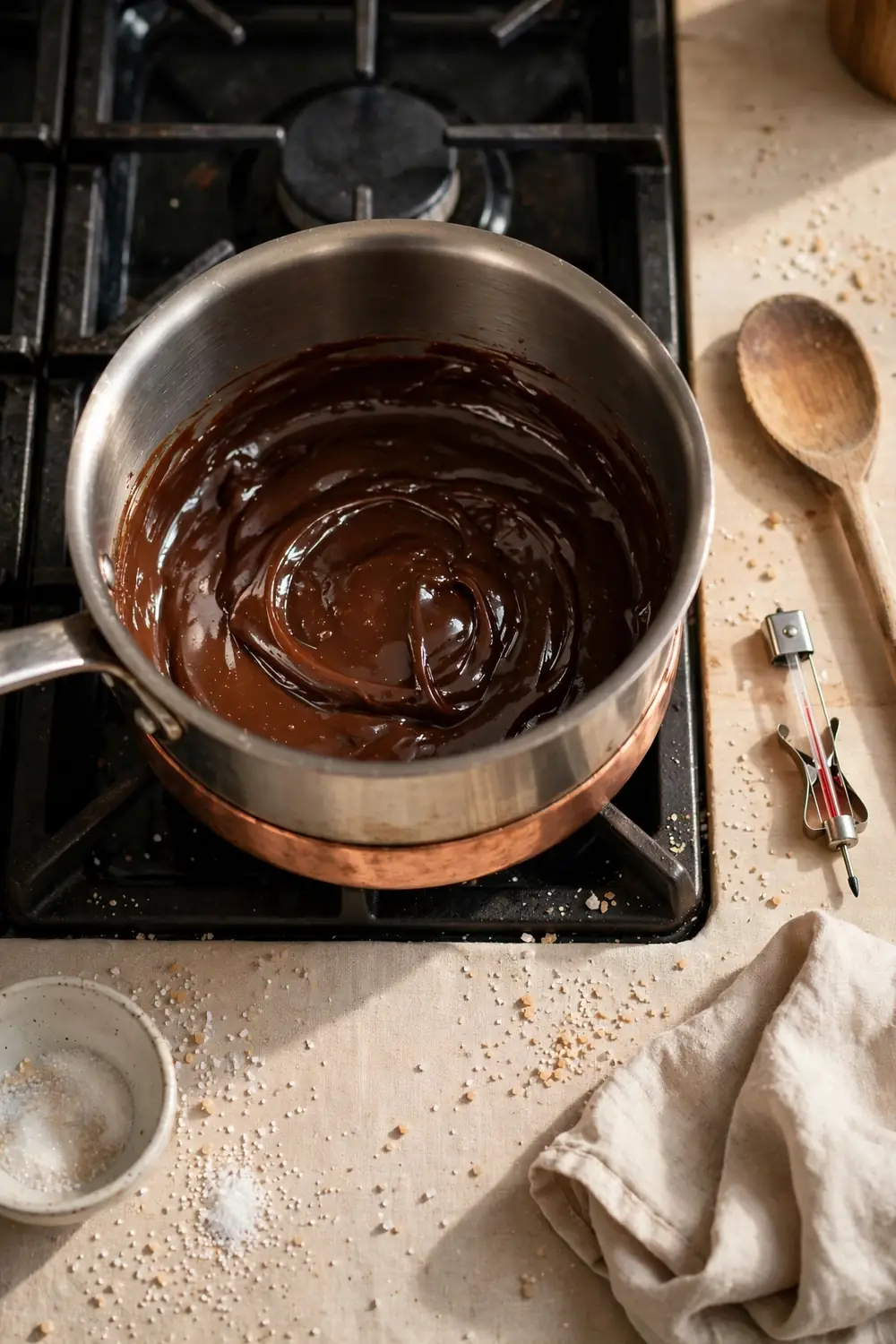 Heavy bottomed saucepan on a stove