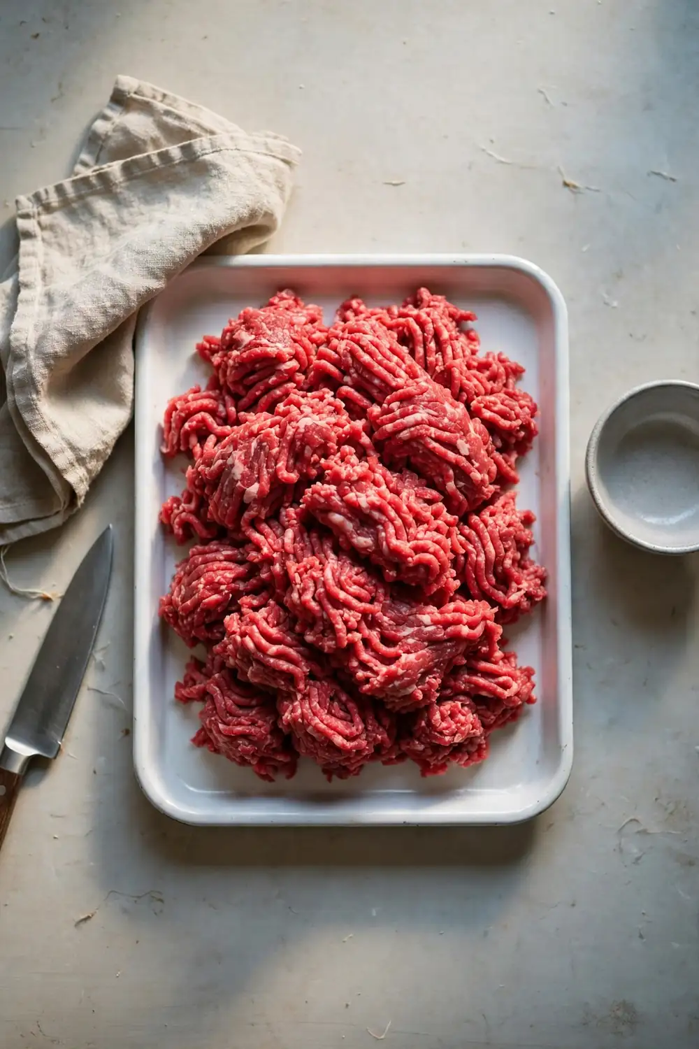 Raw ground beef on a tray