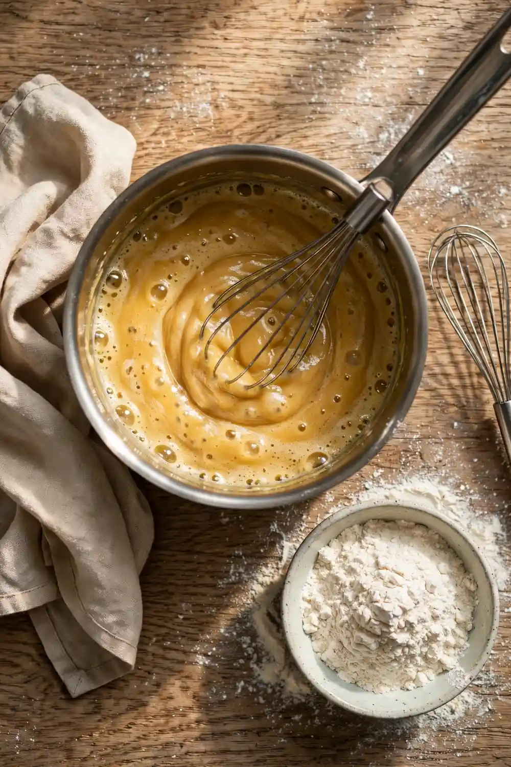 Flour and butter whisked into a roux