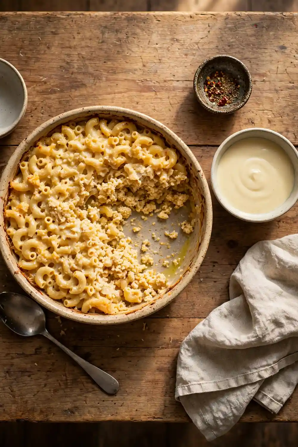Grainy mac and cheese beside smooth creamy sauce
