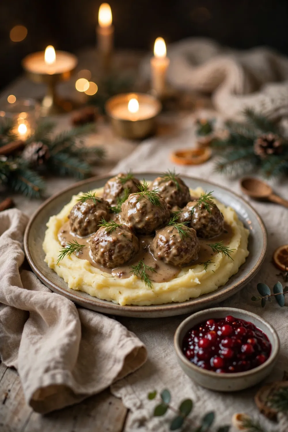 Swedish meatballs in creamy gravy over mashed potatoes