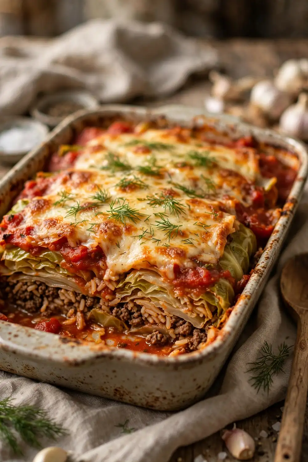 Deconstructed cabbage roll casserole with beef and rice