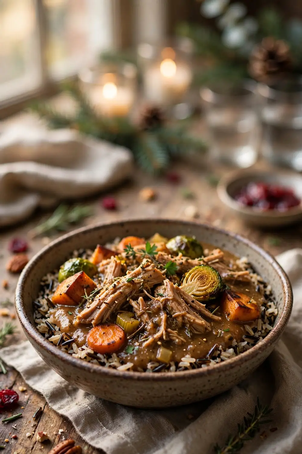 Turkey leftover Southern stew over wild rice