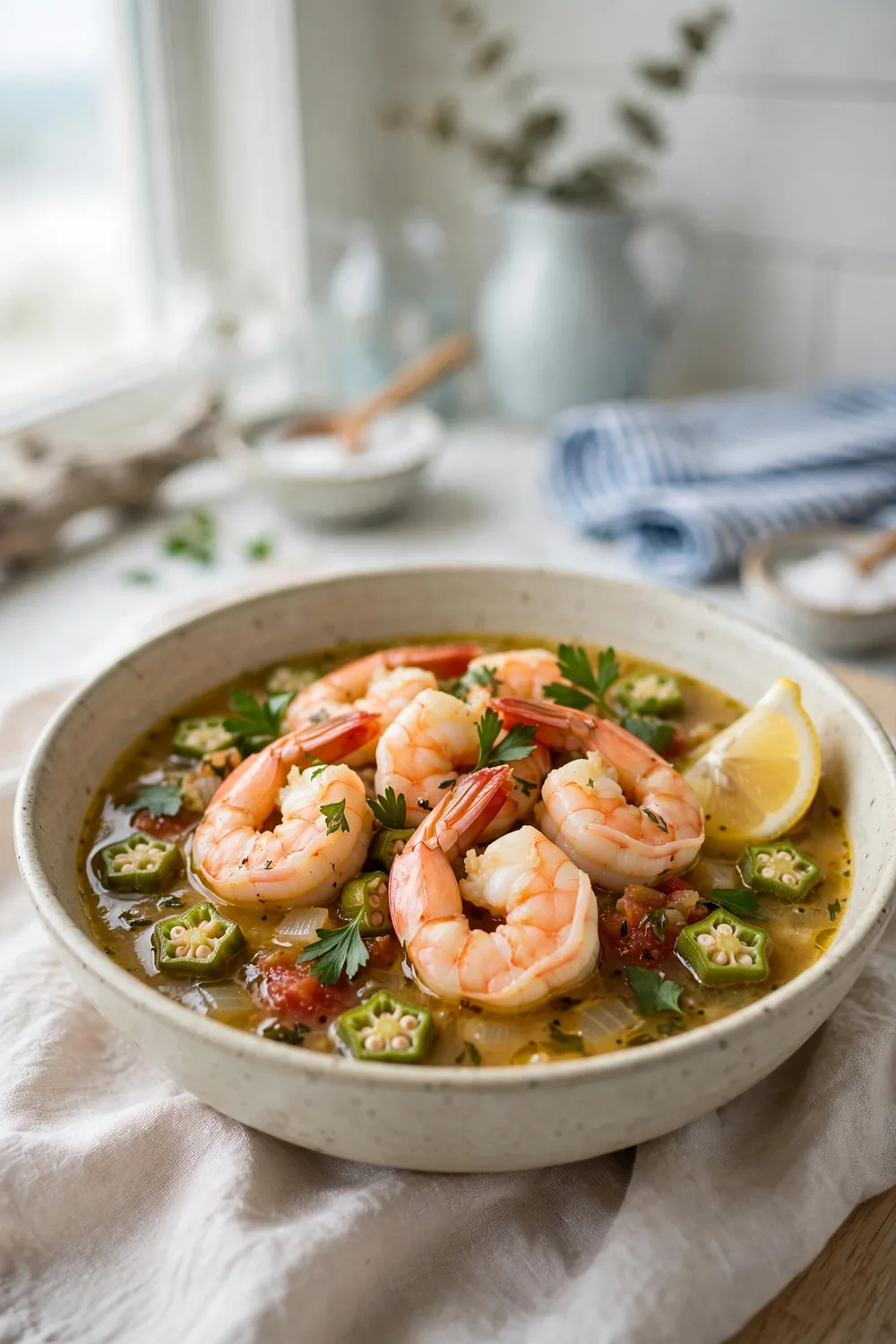 Shrimp Southern stew bowls with lemon and parsley