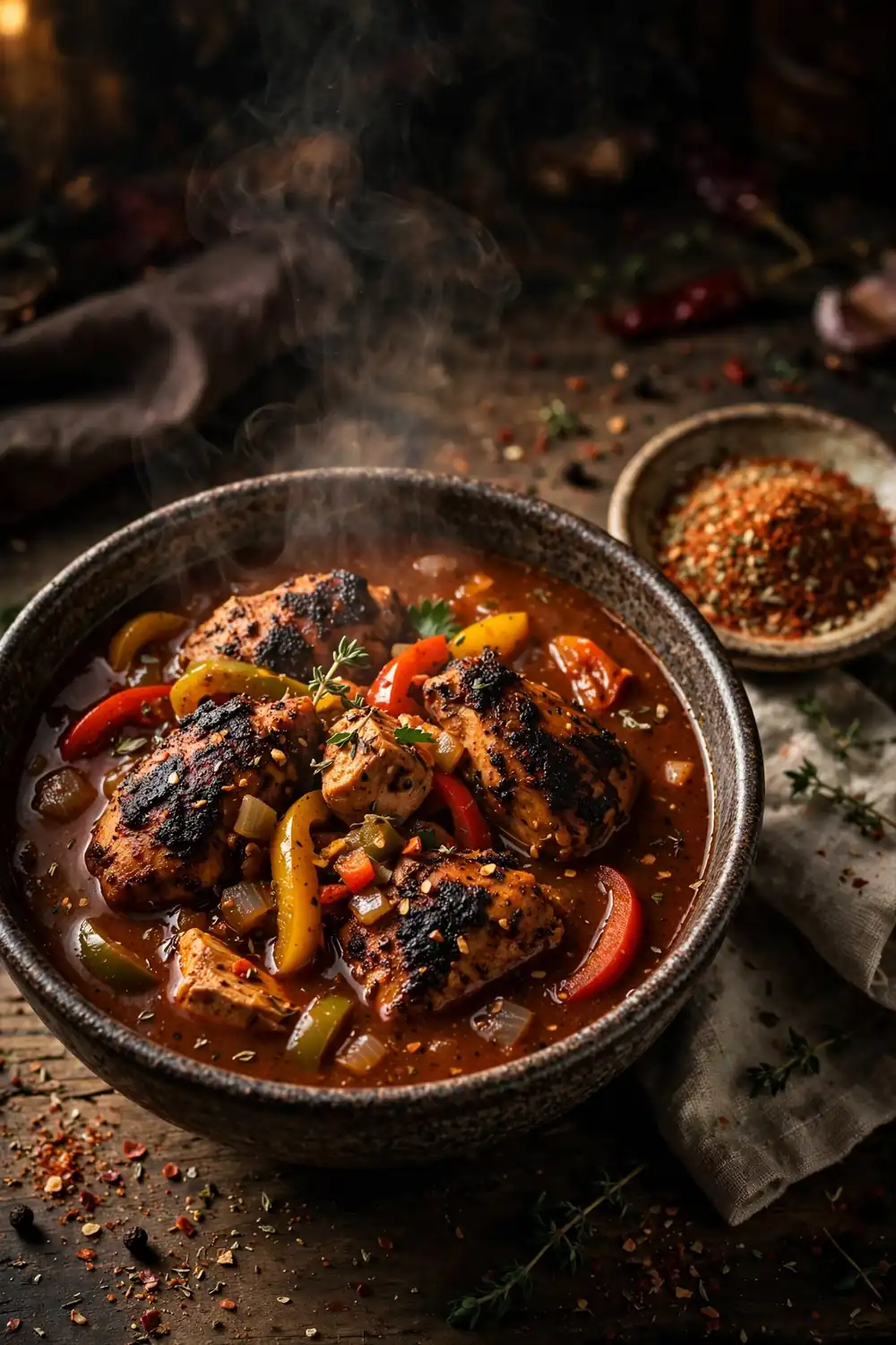 Cajun spiced Southern stew with blackened chicken