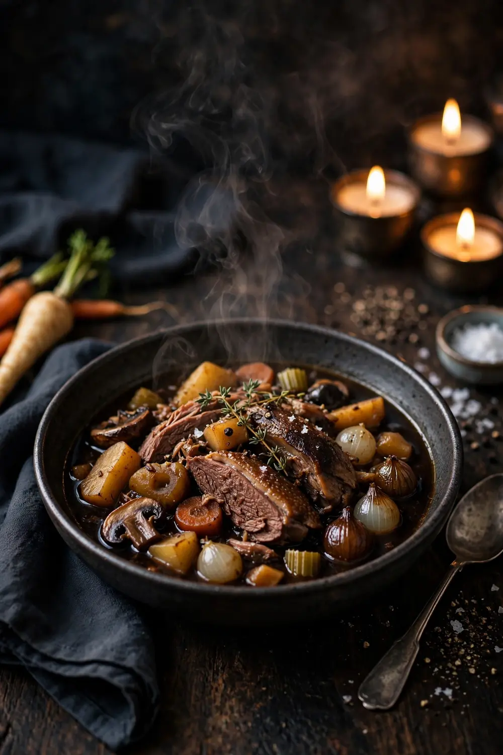 Rich duck Southern stew in an elegant bowl