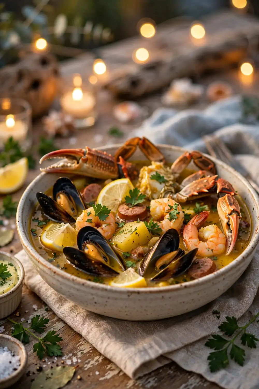 Festive crab Southern seafood stew celebration bowl