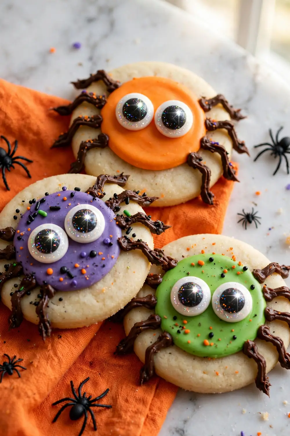 Halloween spider cookies with candy eyes