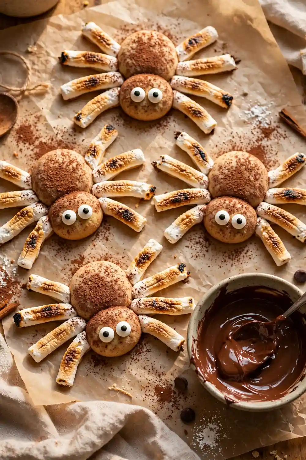 Spider cookies with marshmallow legs
