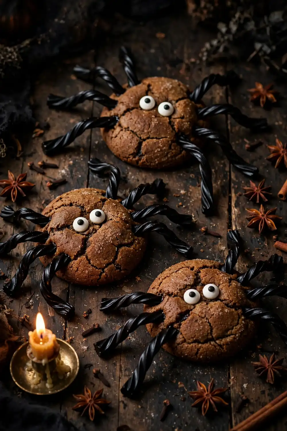 Spider cookies with licorice twist legs