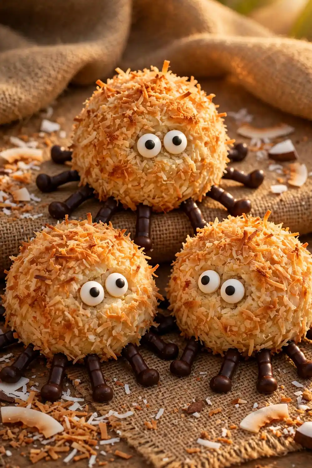 Spider cookies with toasted coconut fur