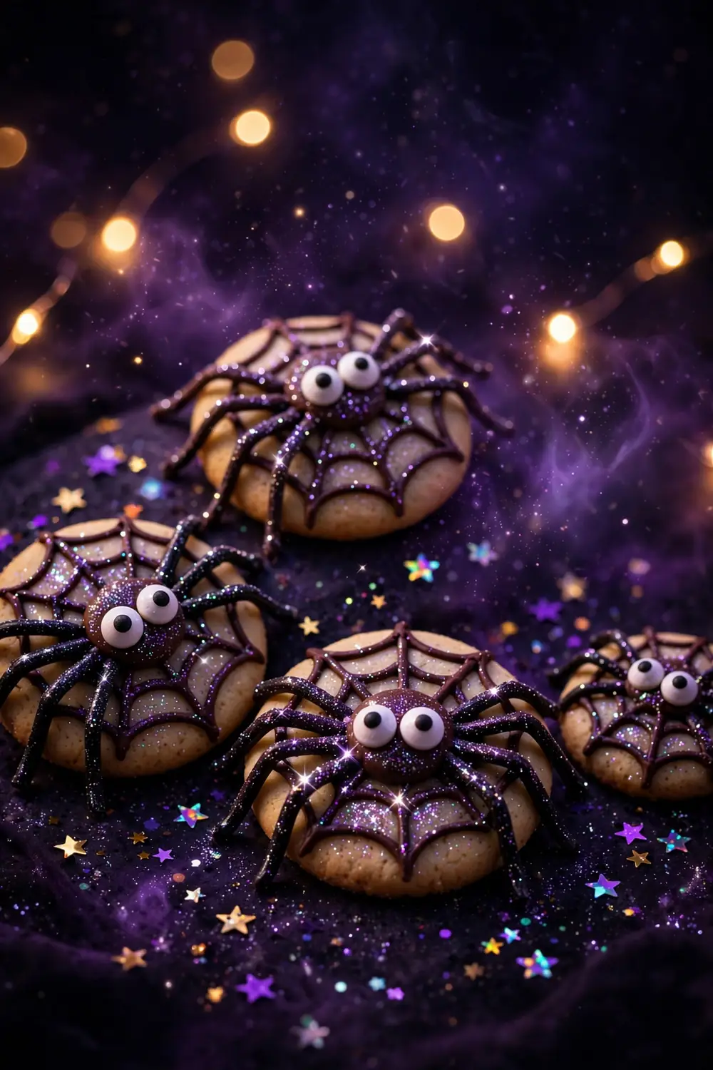 Spider cookies with edible glitter
