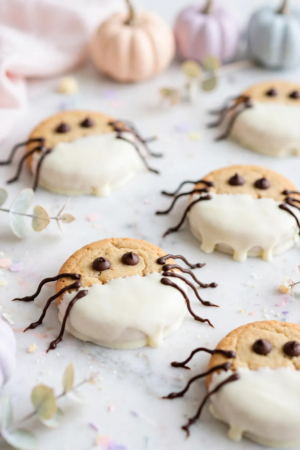 White chocolate ghost spider cookies