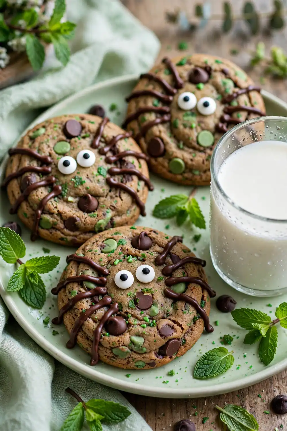 Mint chip spider cookies