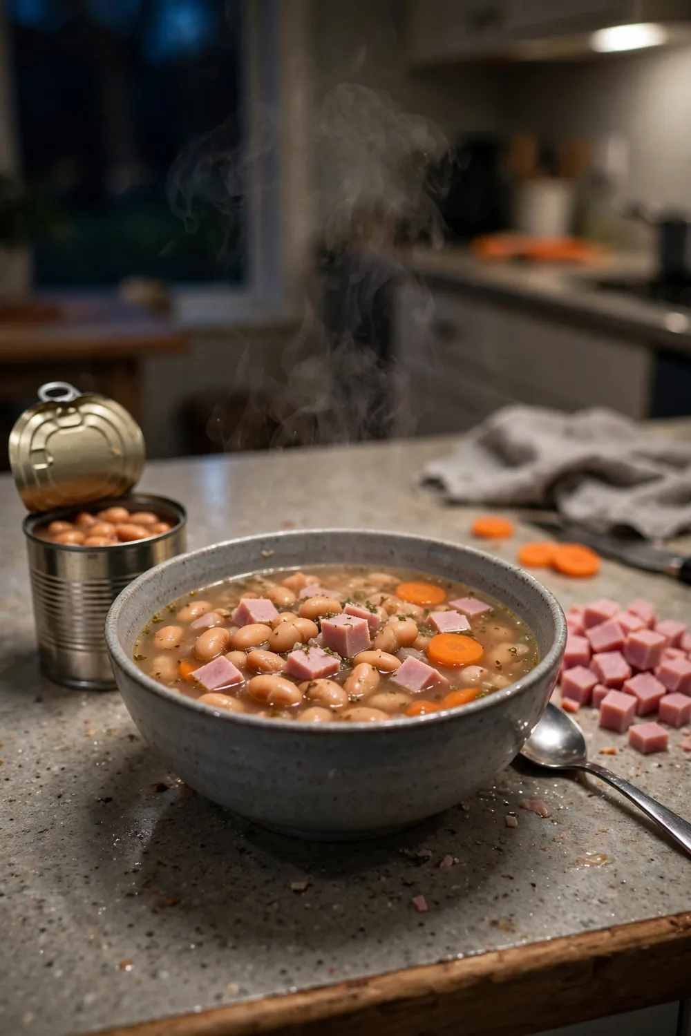 Weeknight shortcut bean pot with ham and canned beans