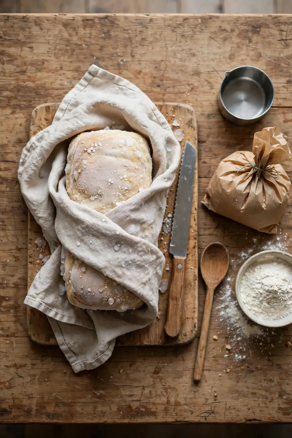 Frozen homemade bread thawing on a cutting board
Slow thawing keeps the bread soft, and the crumb stays moist. Thaw the loaf at room temperature, and keep it wrapped. Slow thawing is a simple fix, and it works every single time you use it.