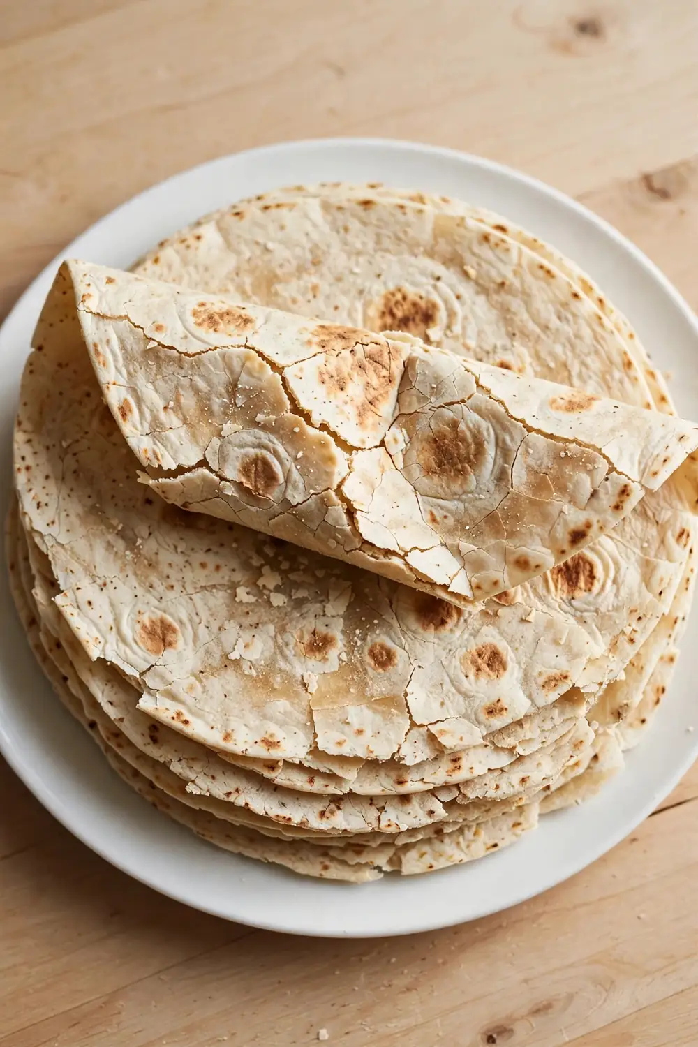 hard homemade tortillas cracking when folded on a plate