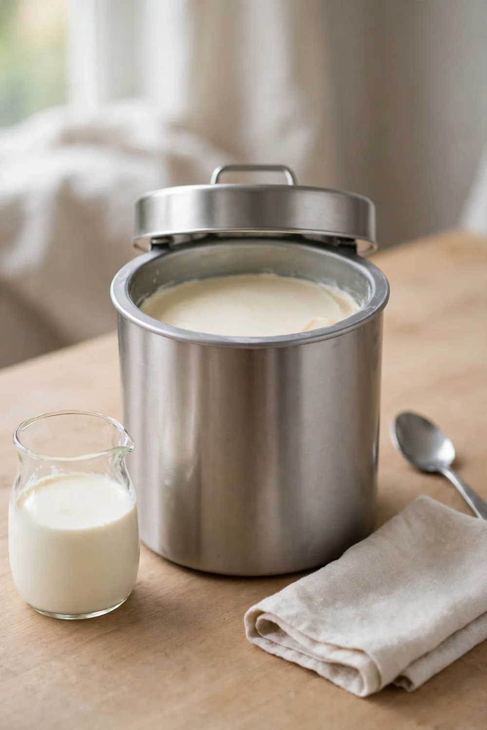 Ice cream maker filled to the right level with base