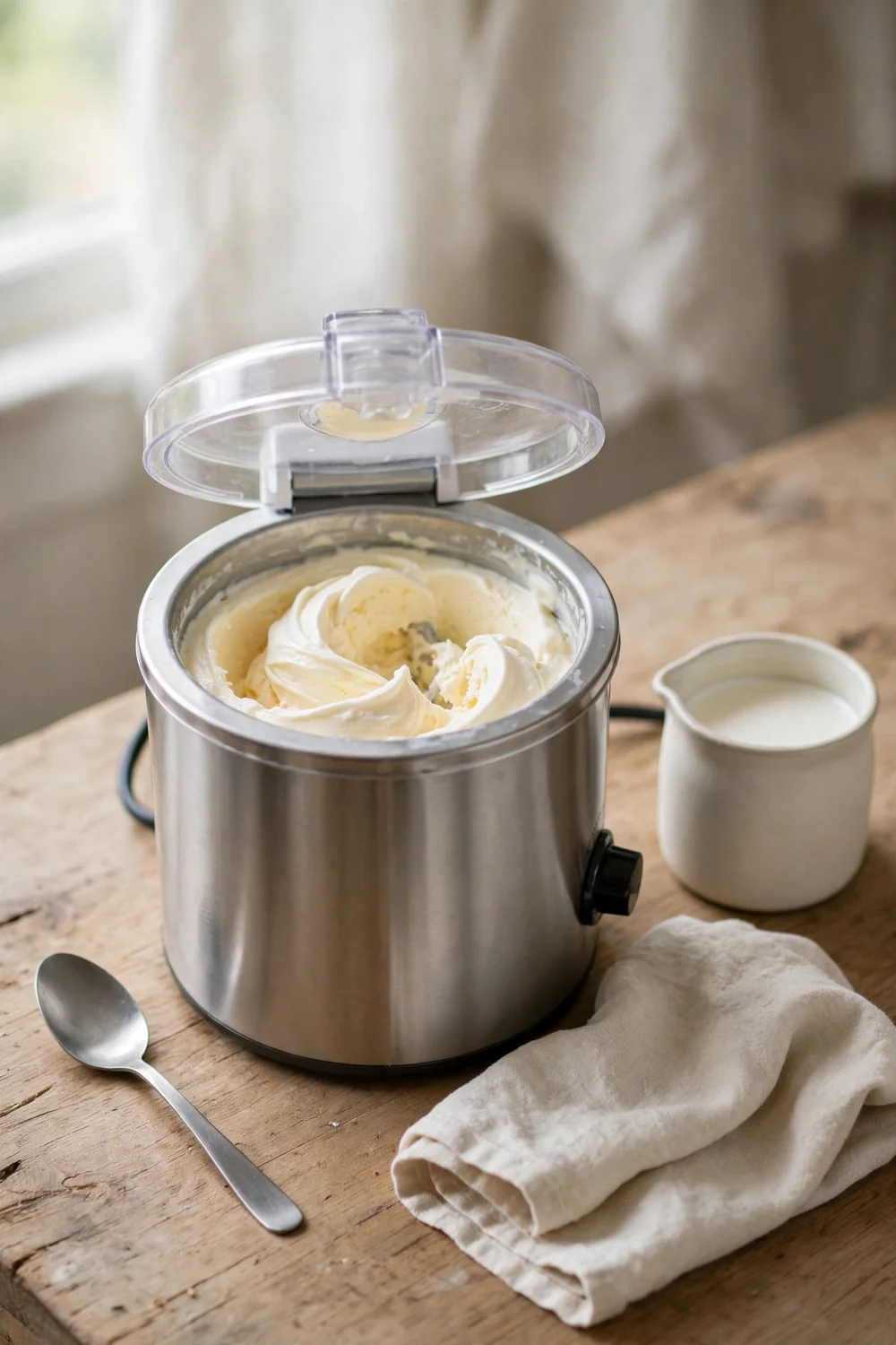 Ice cream maker churning smooth ice cream
