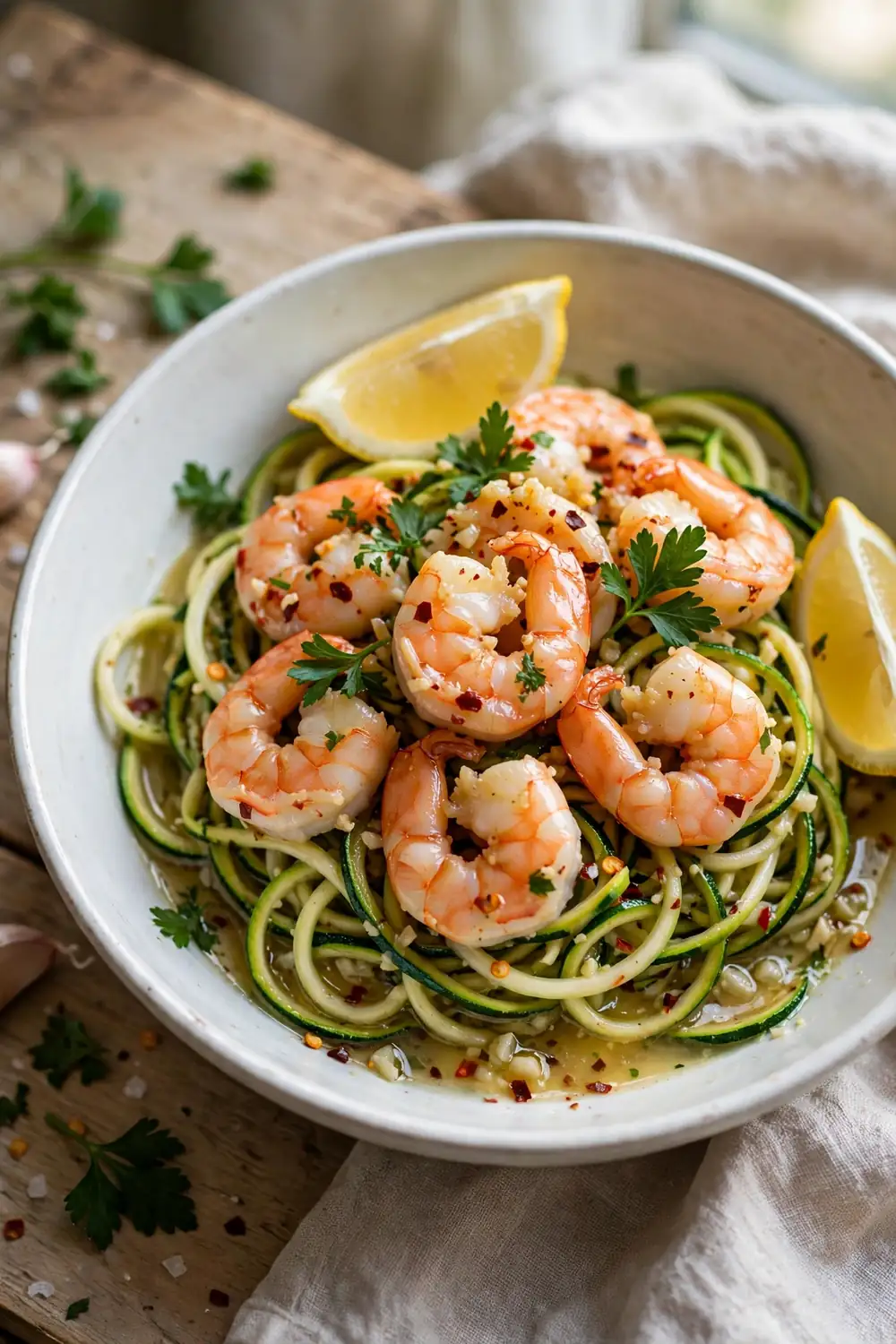 Shrimp scampi zoodles, one of 20 satisfying low carb dinners