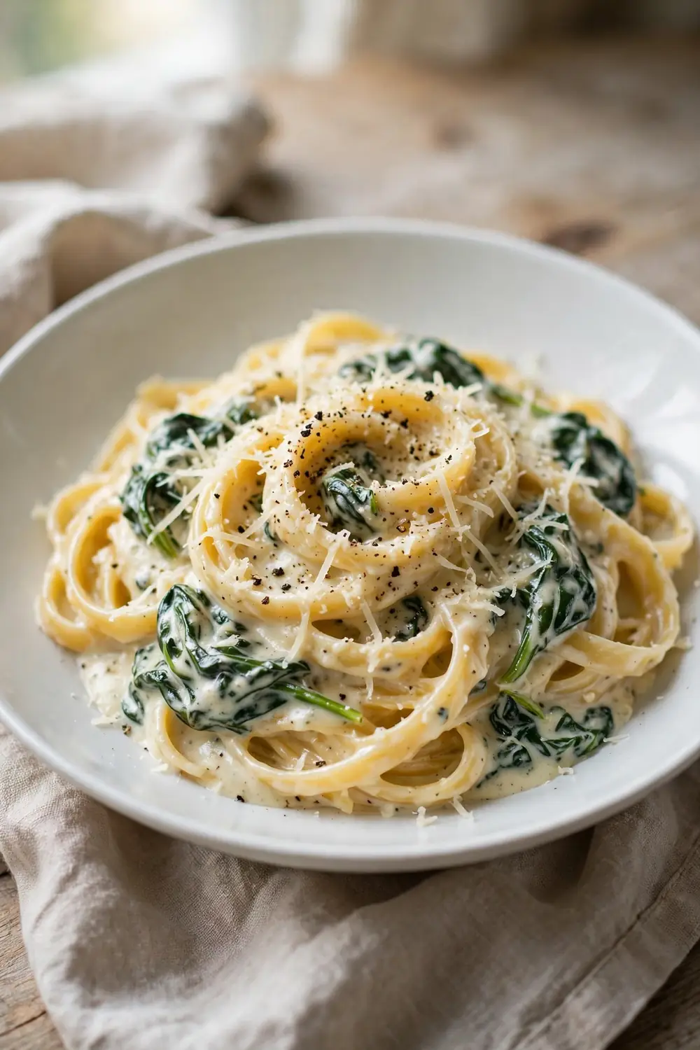 Spinach alfredo pasta, one of 24 quick school night dinners kids will love