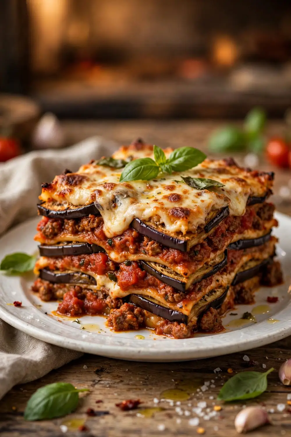 Eggplant lasagna layers, one of 20 satisfying low carb dinners