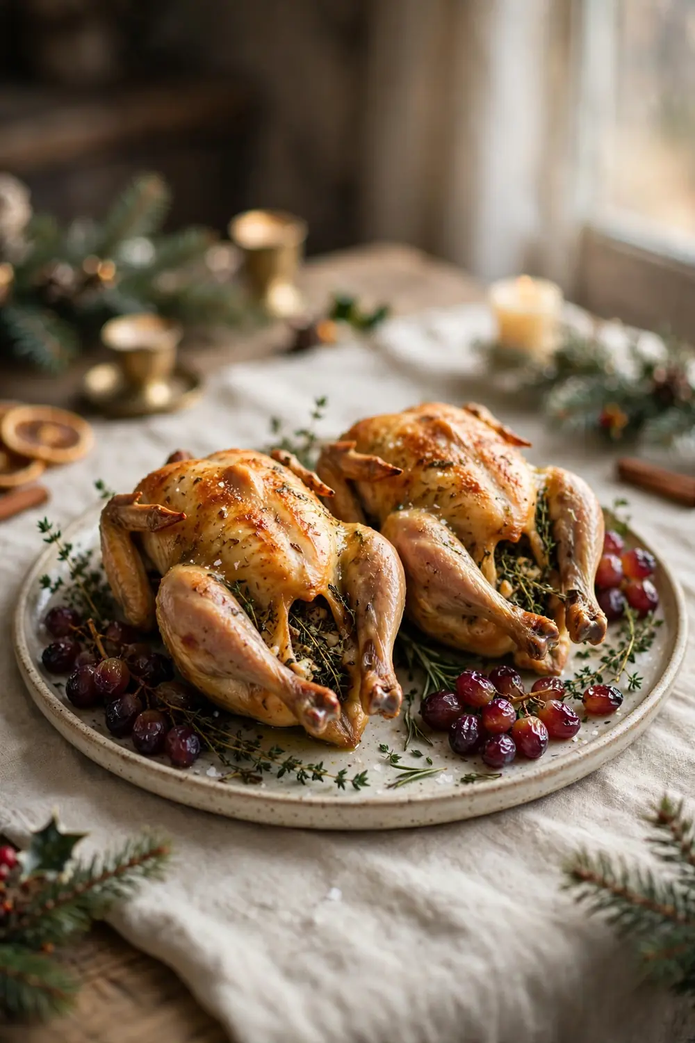holiday feast centerpiece: herb stuffed cornish hens