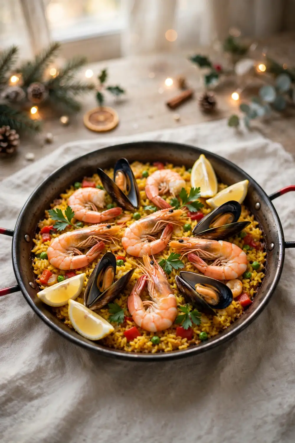 holiday feast centerpiece: festive seafood paella