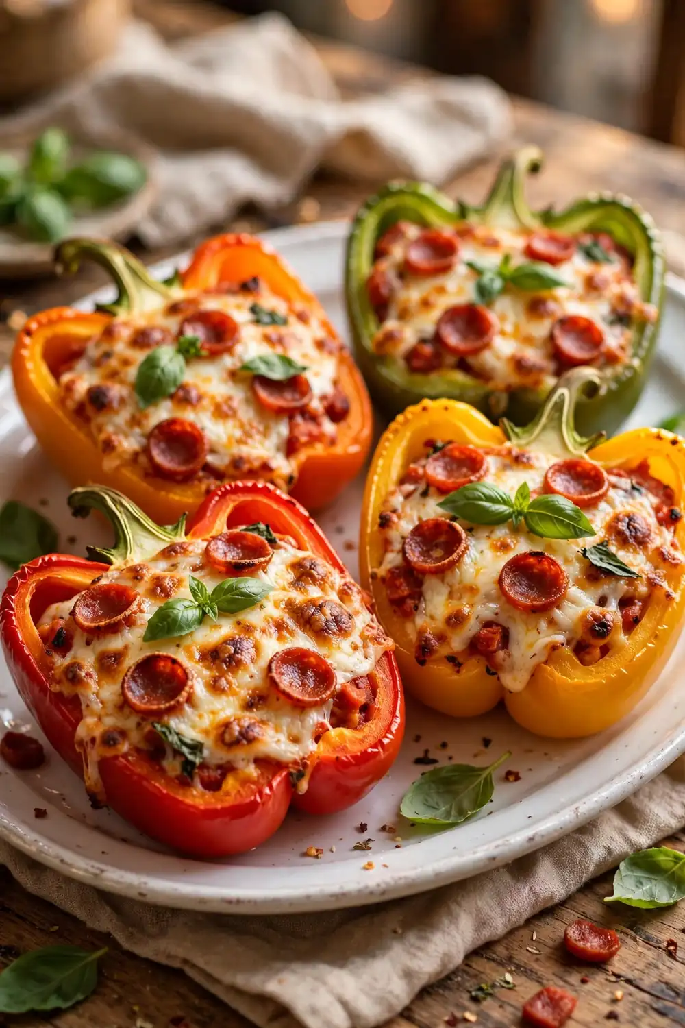 Pizza stuffed peppers, one of 24 quick school night dinners kids will love
