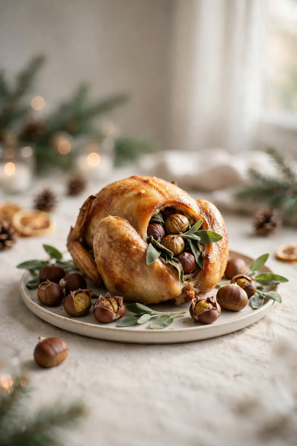 holiday feast centerpiece: chestnut stuffed capon