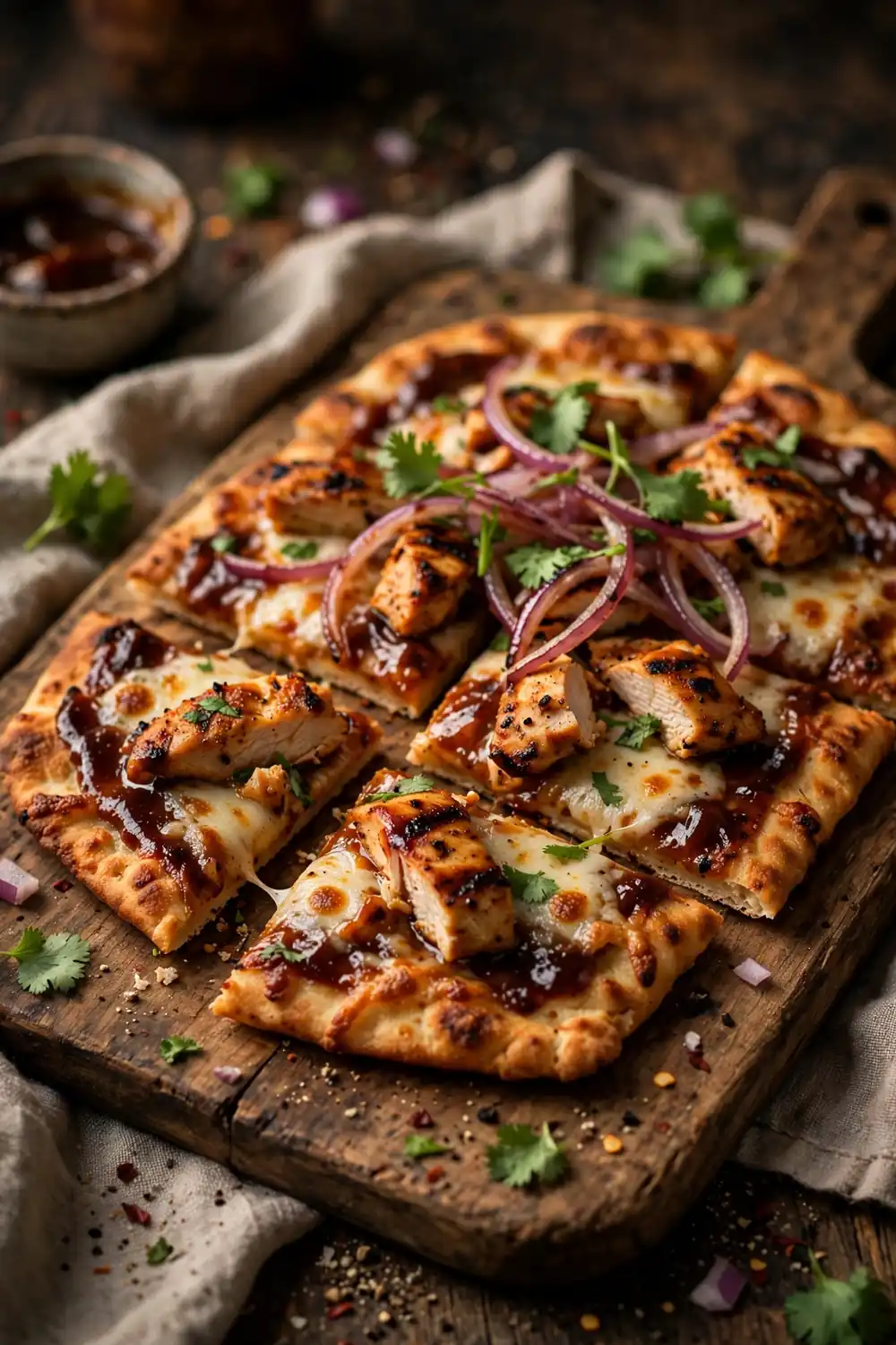 BBQ chicken flatbread, one of 24 quick school night dinners kids will love