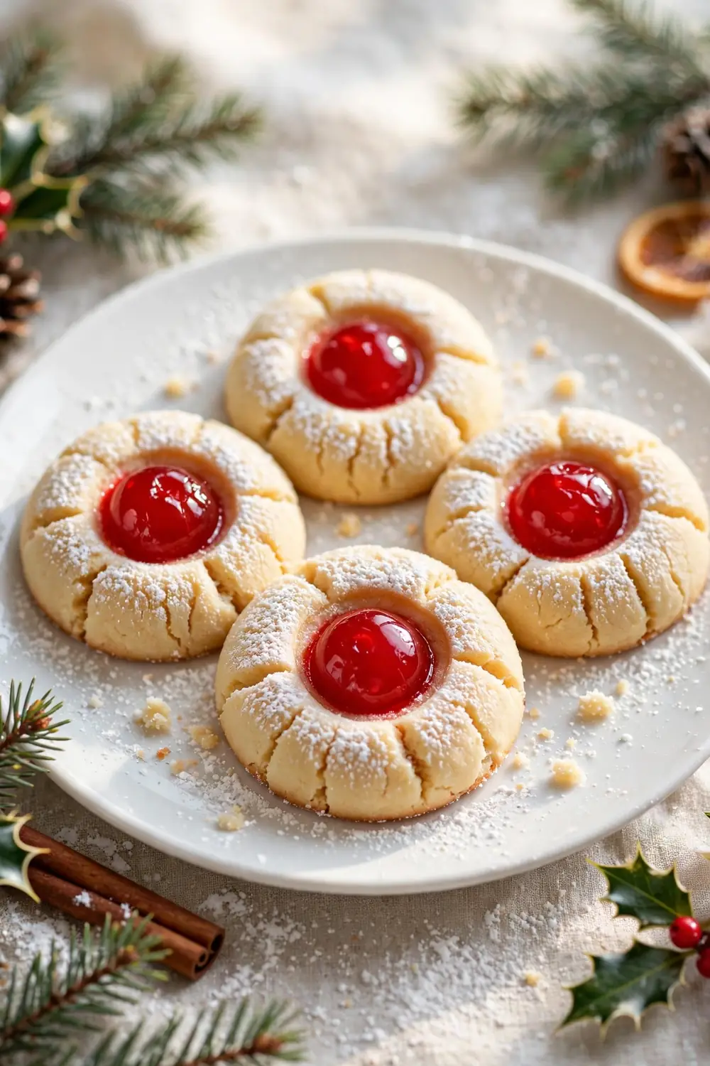 Classic thumbprint cherry jewel cookies