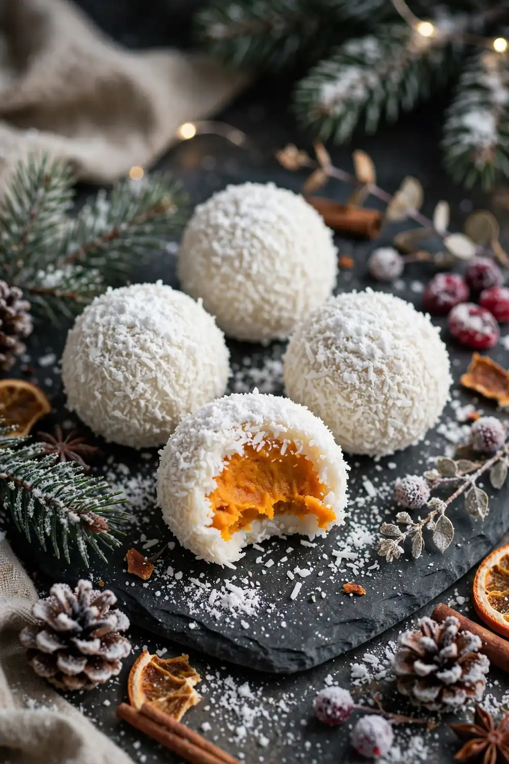 Coconut snow cap pumpkin truffles