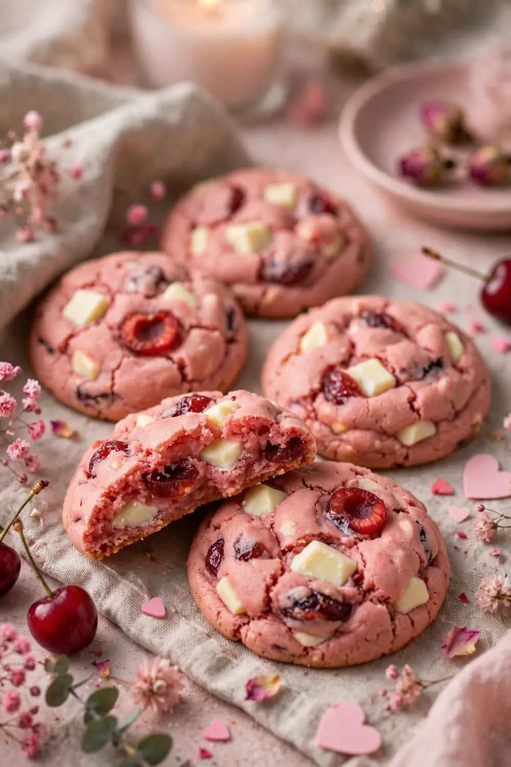 White chocolate chunk cherry cookies