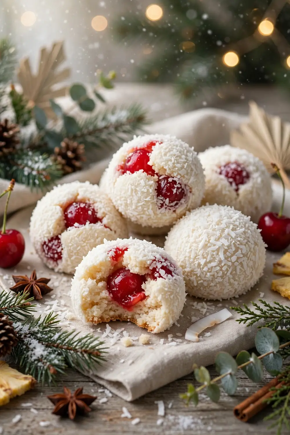 Coconut cherry snowball cookies
