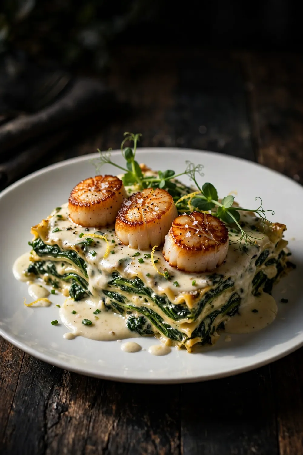 Scallop and spinach layered bake